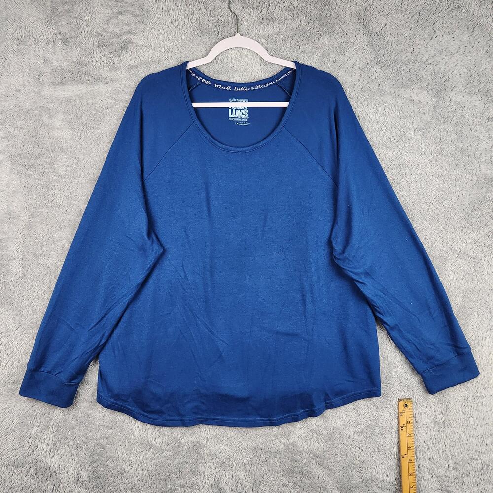 Muk Luks Shirt Womens 1X Blue Raglan Long Sleeve Stretch Plus Size Soft Cozy